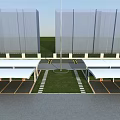 White Tensile Membrane Carports in Neatly Arranged Parking Lot with Green Lawn and Background Buildings