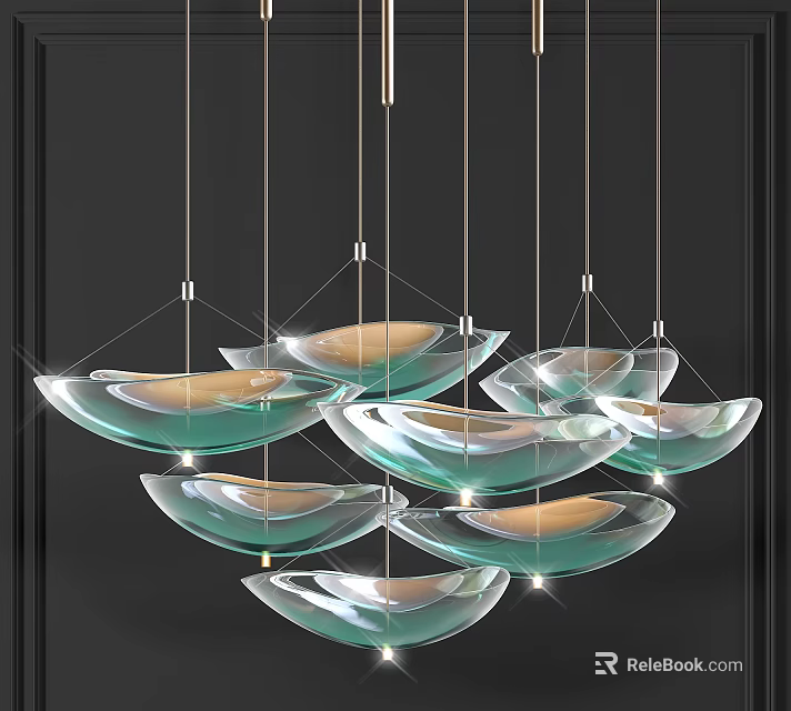 Modern Glass Chandelier With Hanging Bowl Design And Illuminated Shades 3d model 