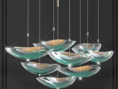 Modern Glass Chandelier With Hanging Bowl Design And Illuminated Shades 3d model