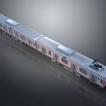 Sleek Modern Electric Train With Multiple Carriages Silver Gray Exterior And Red Stripes