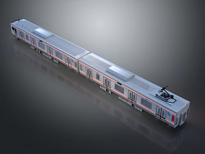 Sleek Modern Electric Train With Multiple Carriages Silver Gray Exterior And Red Stripes 3d model