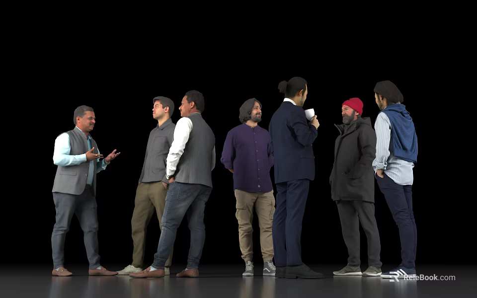 Group of Men Standing Together Casually Talking and Holding a Cup 3d model 