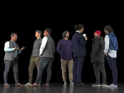 Group of Men Standing Together Casually Talking and Holding a Cup 3d model