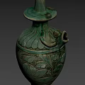 Teal Green Ceramic Vase With Intricate Carved Floral Patterns Decorative Handle And Classic Shape