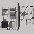 Modern Bathroom Set With Toilets Shower System Towel Rack Shelf Slippers And Mat