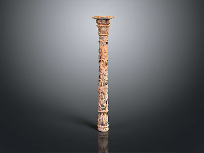 Intricately Carved Decorative Column With Ornate Patterns And Brown Wooden Finish 3d model