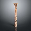 Intricately Carved Decorative Column With Ornate Patterns And Brown Wooden Finish