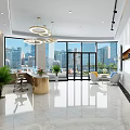 Modern Hotel Lobby Interior With Large Windows Chandeliers And Marble Flooring 3d model