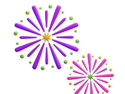Decorative Firework Shaped Ornament Set With Purple Pink Star Centers And Colorful Dots 3d model