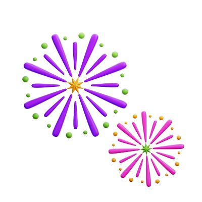 Decorative Firework Shaped Ornament Set With Purple Pink Star Centers And Colorful Dots 3d model