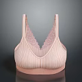 Women's Comfortable Pink Striped Bra With V Neck Lace Detail And Soft Fabric