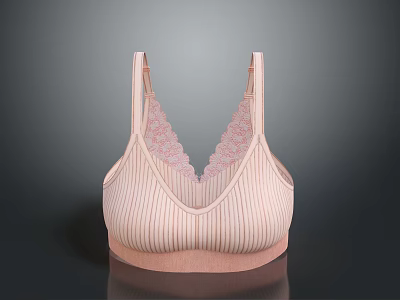 Women's Comfortable Pink Striped Bra With V Neck Lace Detail And Soft Fabric 3d model