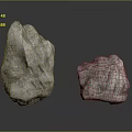 Two Natural Stone Rocks With Rough Reflective Surface Texture On Gray Background