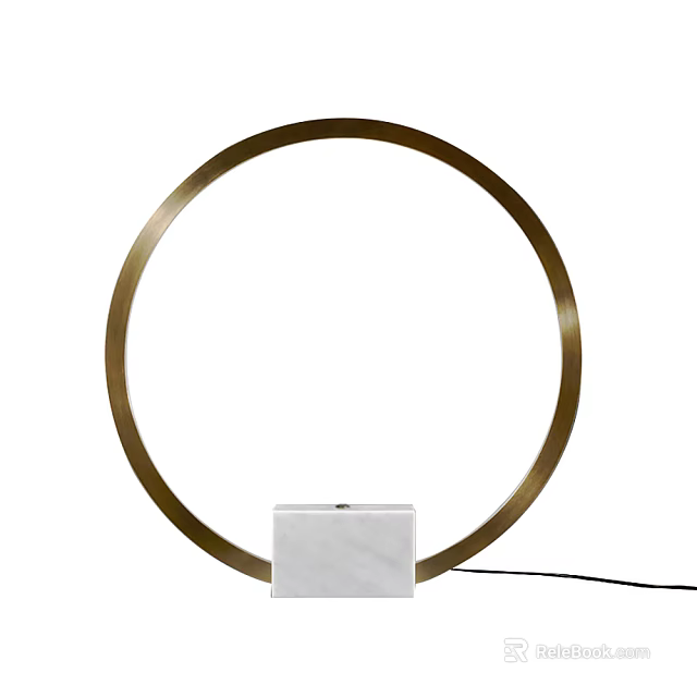 Modern Circular Design Table Lamp With Metal Ring And White Marble Base 3d model