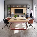 Modern Open Office Interior With Large Windows Wooden Tables Chairs And Green Plants