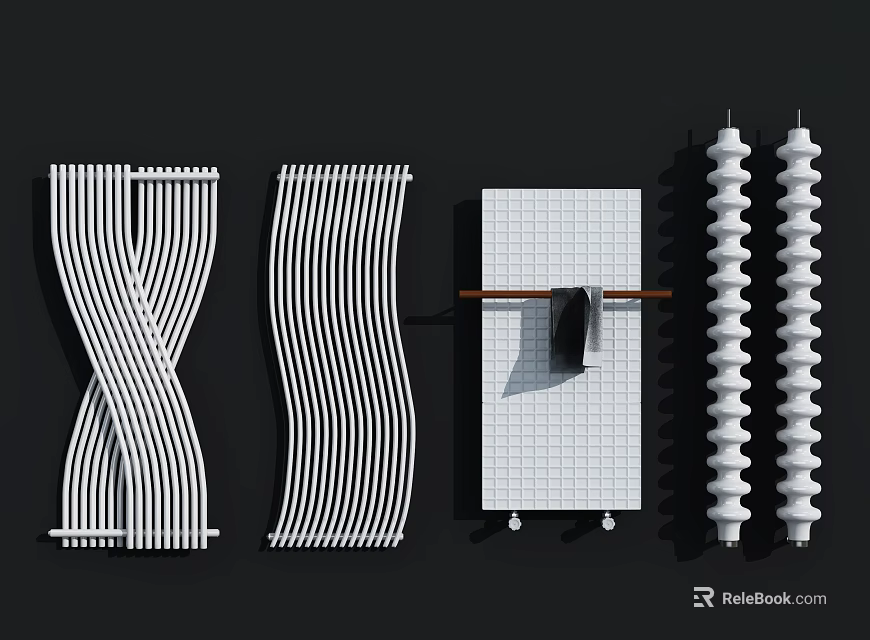 Different Design Radiator Types Including Crossed Wavy Grid And Spiral Patterns 3d model