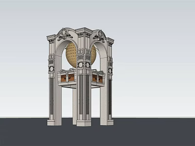 Classical Arched Architectural Structure With Spherical Decoration Ornate Columns And Carved Details 3d model
