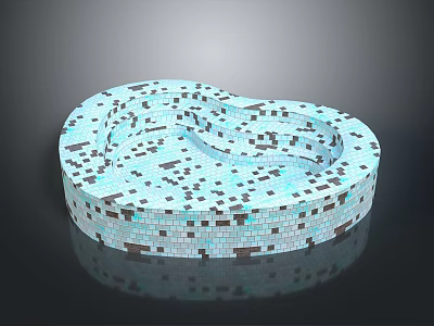 Heart Shaped Swimming Pool With Blue And Black Mosaic Tiles Design 3d model