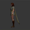 3D Game Movie Character With Brown Hair Gray Dress Yellow Cape And Brown Boots
