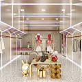 Modern Clothing Store Interior With Mannequins Clothes On Hangers Display Table And Decorative Items