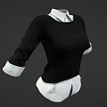Fashionable Fitted Black Sweater With White Shirt Collar And Cuffed Sleeves