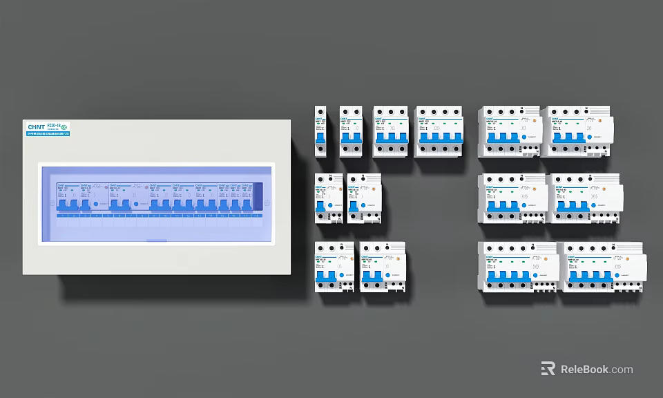 Modern Electrical Switch Panel With Distribution Box And Circuit Breakers For Home Installation 3d model 