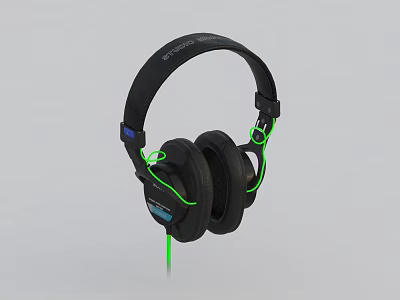 Black Over Ear Wired Headphones with Green Accents Sleek Design Comfortable Ear Cushions Premium Sound 3d model