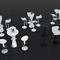 Modern Bar Counter With Round Tables White Black Stools And Vase Decoration
