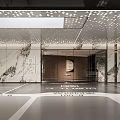Modern Indoor Parking Garage With Ceiling Lighting Marble Walls And Striped Floor