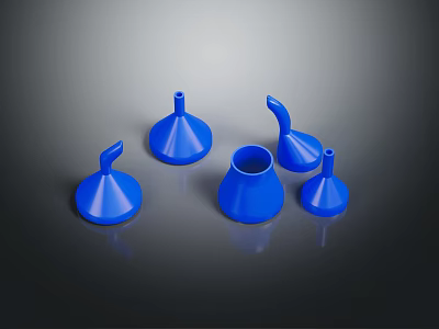 Blue Funnels In Various Shapes Suitable For Home And Kitchen Use 3d model