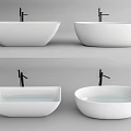 White Modern Bathtubs In Different Shapes With Black Faucets And Water