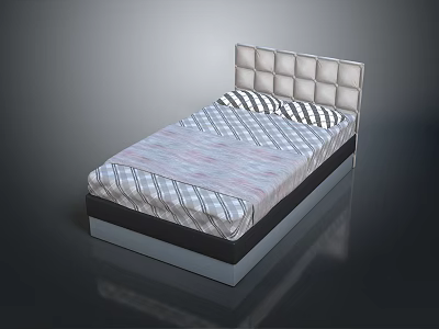 Stylish Modern Bedroom Interior Design With Upholstered Headboard And Striped Bedspread 3d model