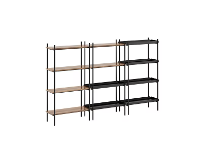 Modern Multi Tier Storage Shelving Unit With Wooden Shelves And Metal Frame 3d model