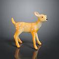 Fawn Toy Figurine With Yellow Body White Spots On Black Background And Reflection