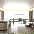 Modern Office Interior Design With Bookshelves Desk Marble Countertop And Plants