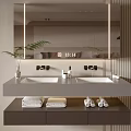 Modern Bathroom Vanity with Double Sinks Large Mirror Plant and Drawers
