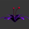 Cartoon Scene Featuring Purple Flower With Petals And Red Stamens On Gray Background