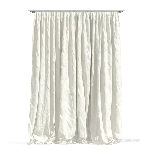 White Pleated Curtain with Soft Fabric Material for Home Window Decor 3d model 