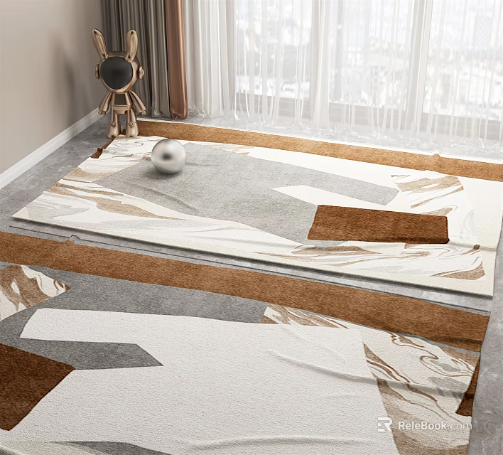 Square Carpet With Geometric Pattern In White Grey Brown Tones For Bright Room 3d model 