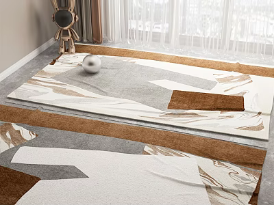 Square Carpet With Geometric Pattern In White Grey Brown Tones For Bright Room 3d model