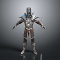 Fantasy Warrior In Spiked Helmet And Detailed Armor Holding Long Sword Standing Firmly