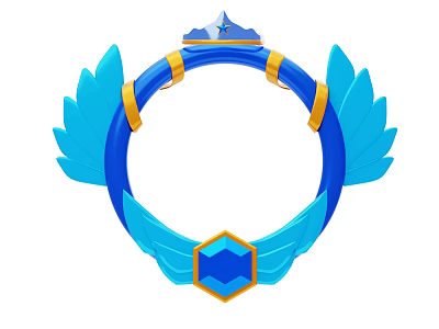 Blue Decorative Ornament Set With Circular Ring Blue Wings Gold Accents Crown And Gemstone 3d model