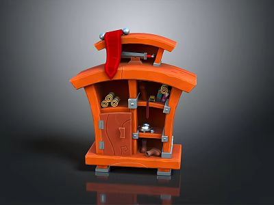 Orange Decorative Miniature Building Model With Red Cloth And Interior Items 3d model