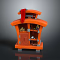 Orange Decorative Miniature Building Model With Red Cloth And Interior Items