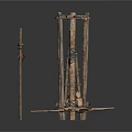 Traditional Wooden Equipment Set With Spiked Traps Rope Structures And Frames