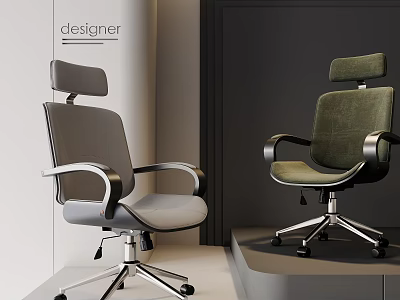 Modern Office Chairs With Gray Green Fabric Armrests Swivel Wheels And Adjustable Backrests 3d model