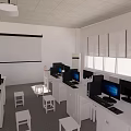 School Modern Computer Classroom With Desks Computers Projection Screen And Windows 3d model