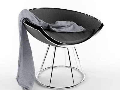 Modern Black Woven Leisure Chair with Gray Blanket on Silver Metal Legs and Round Base 3d model