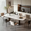 Modern Kitchen Dining Table And Chairs With Marble Top Pendant Light And Cabinets