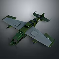 Detailed Green Military Airplane Model With Gray Wings And Angular Design Structure 3d model